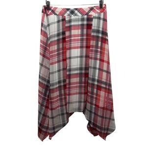 Tommy Hilfiger Womens Plaid Handkerchief Hem Midi Skirt 8‎ Red Preppy Nautical